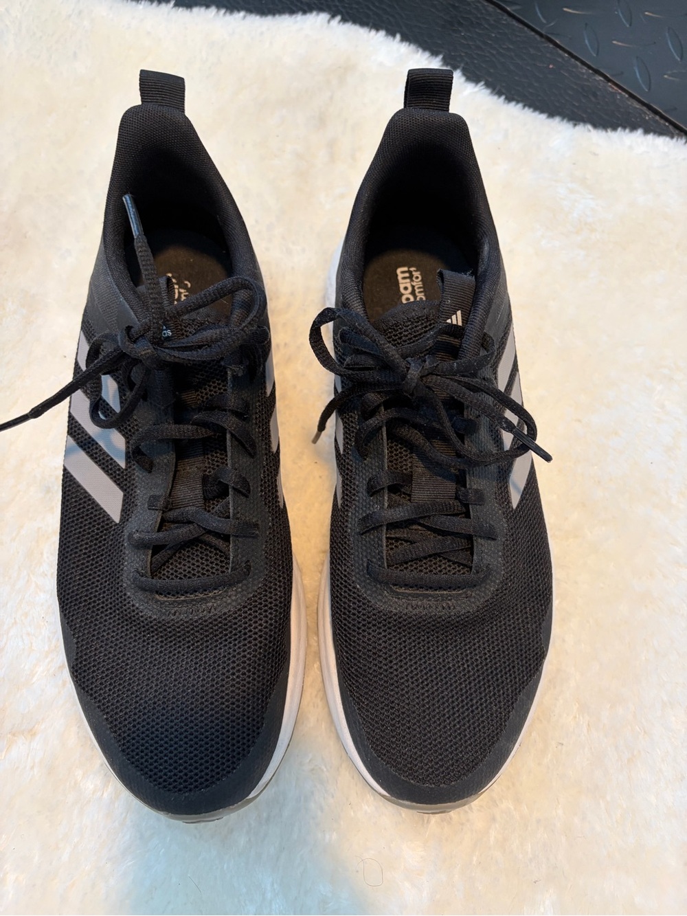 adidas Black Mesh Athletic Sneakers with White Stripes